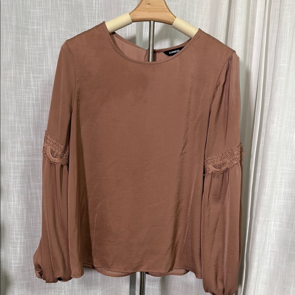 Express Tan Relaxed Ruffled Blouse